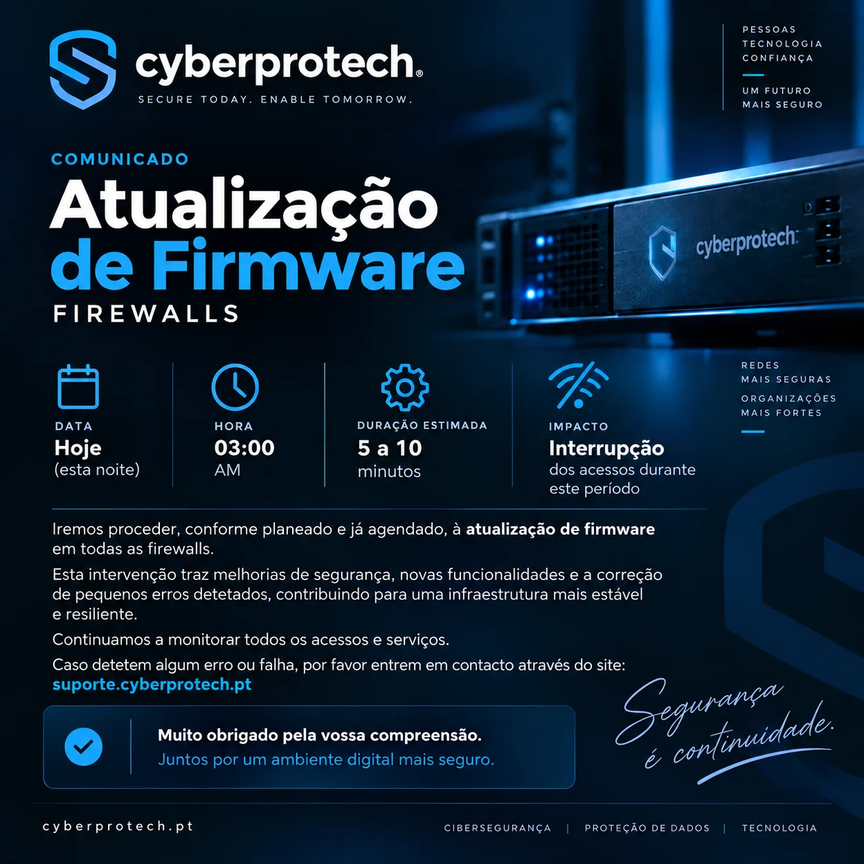 Atualização programada de firmware das firewalls geridas