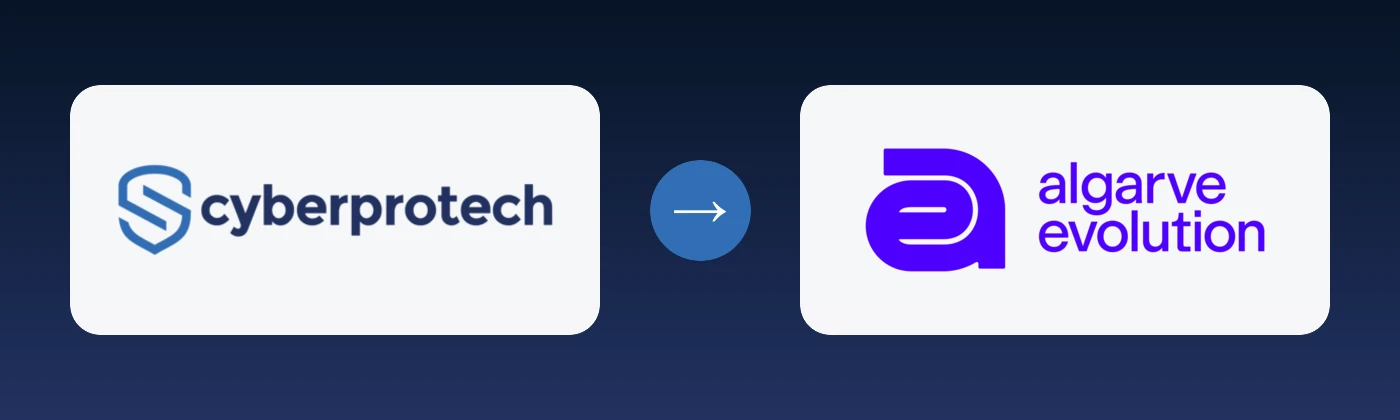Cyberprotech and Algarve Evolution logos connected by an arrow